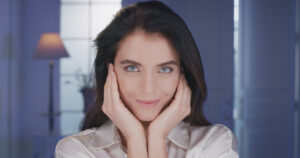 beauty shot of young woman with perfect face skin after applying moisturizing cream is SBI 350802031 beauty shot of young woman with perfect face skin after applying moisturizing cream is SBI 350802031